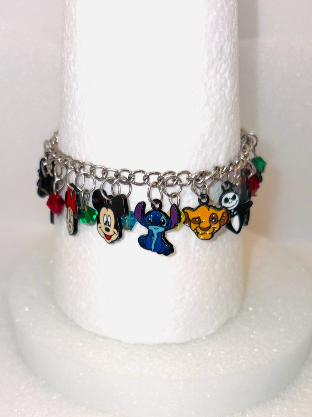 Disney Character Charm Bracelet - Multi Color- silver tone Chain 7.5"